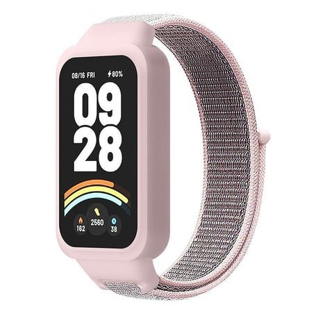 CaseOnn Xiaomi Smart Band 9 Active Kordon Hasır Kumaş Nylon Kayış Pudra