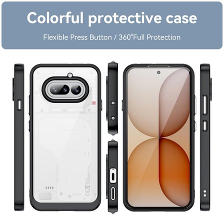 CaseOnn Nothing Phone (4a) Kılıf Kamera Korumalı Darbe Emici Şeffaf Arka Kapak Siyah