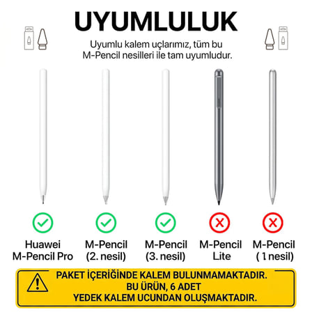 CaseOnn Huawei M-Pencil 3. Nesil için Saklama Kutulu Yedek Kalem Ucu 6 Adet Mavi