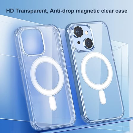 CaseOnn Apple iPhone 13 Kılıf MagSafe Özellikli Sararmaz Kristal Sert Kapak Şeffaf