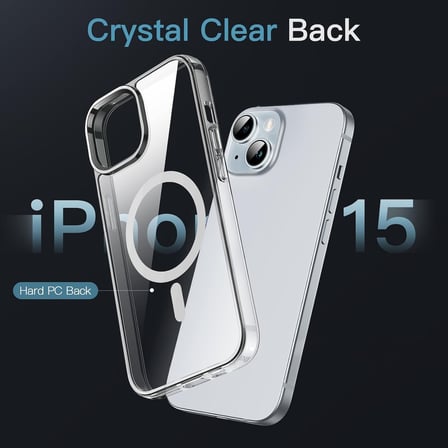CaseOnn Apple iPhone 15 Kılıf MagSafe Özellikli Sararmaz Kristal Sert Kapak Şeffaf