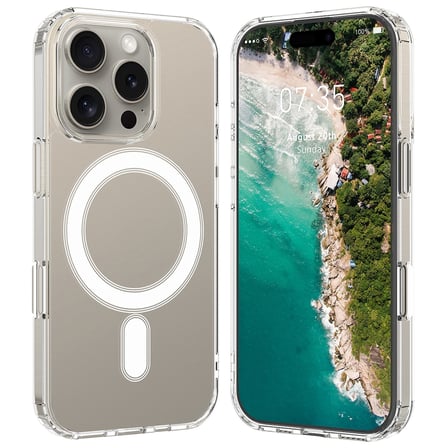CaseOnn Apple iPhone 16 Pro Max Kılıf MagSafe Özellikli Sararmaz Kristal Sert Kapak Şeffaf