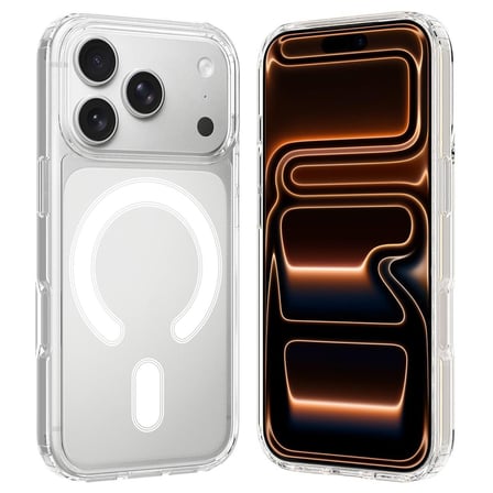 CaseOnn Apple iPhone 17 Pro Kılıf MagSafe Özellikli Sararmaz Kristal Sert Kapak Şeffaf