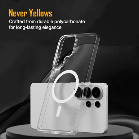 CaseOnn Samsung Galaxy S26 Ultra Kılıf MagSafe Özellikli Sararmaz Kristal Sert Kapak Şeffaf