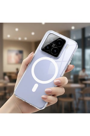 CaseOnn Xiaomi 15 Pro Kılıf MagSafe Özellikli Sararmaz Kristal Sert Kapak Şeffaf
