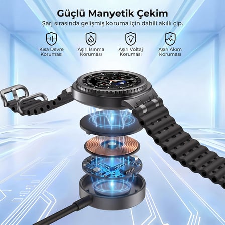 CaseOnn Samsung Galaxy Watch 6 40mm Manyetik Type-C Hızlı Şarj Kablosu Siyah