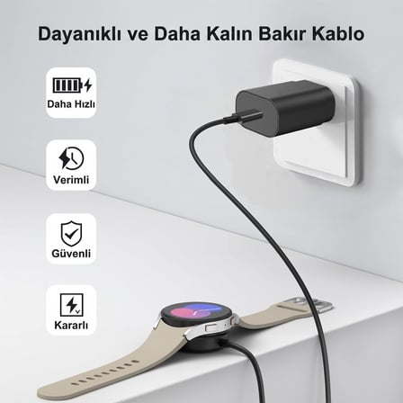 CaseOnn Samsung Galaxy Watch 6 40mm Manyetik Type-C Hızlı Şarj Kablosu Siyah