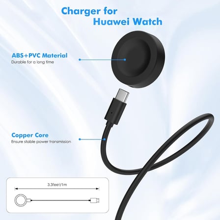 CaseOnn Huawei Watch GT 6 46mm Manyetik USB Hızlı Şarj Kablosu Siyah
