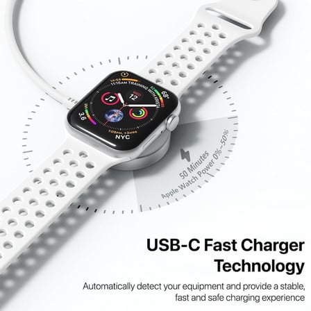 CaseOnn Apple Watch Ultra 2 49mm Manyetik Type-C Hızlı Şarj Kablosu Beyaz