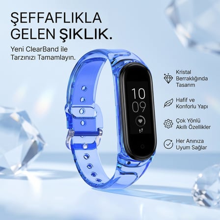 CaseOnn Samsung Galaxy Fit 2 Kordon (SM-R220) Transparan Esnek Silikon Kayış Mavi