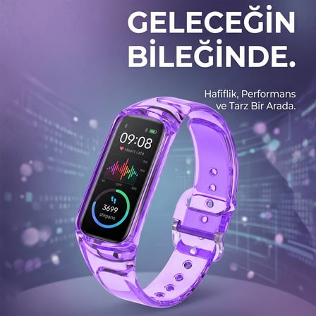 CaseOnn Samsung Galaxy Fit 2 Kordon (SM-R220) Transparan Esnek Silikon Kayış Mor