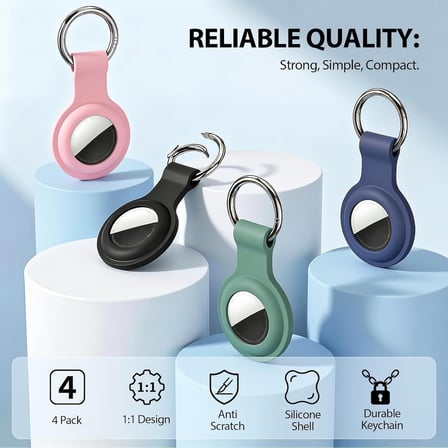 CaseOnn Apple AirTag Kılıf Metal Halkalı Anahtarlıklı Silikon Beyaz