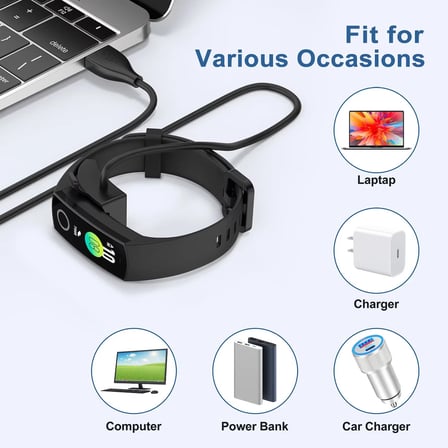 CaseOnn Honor Band 3 Manyetik USB Hızlı Şarj Kablosu Siyah