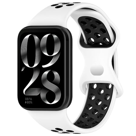 CaseOnn Xiaomi Redmi Watch 4 Kordon Çift Renkli Delikli Spor Silikon Kayış Beyaz Siyah