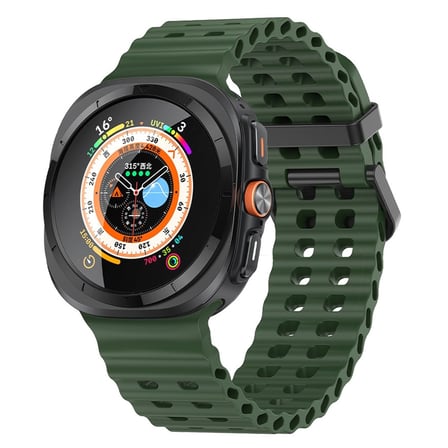 CaseOnn Samsung Galaxy Watch Ultra 47mm Kordon Suya Dayanıklı Çift Delikli Silikon Kayış Koyu Yeşil