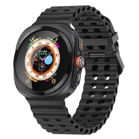 CaseOnn Samsung Galaxy Watch Ultra 47mm Kordon Suya Dayanıklı Çift Delikli Silikon Kayış Siyah