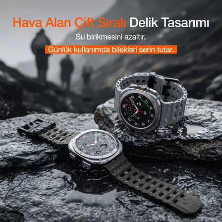 CaseOnn Samsung Galaxy Watch Ultra 47mm Kordon Suya Dayanıklı Çift Delikli Silikon Kayış Siyah