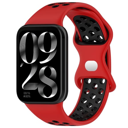 CaseOnn Xiaomi Redmi Watch 5 Kordon Çift Renkli Delikli Spor Silikon Kayış Kırmızı Siyah