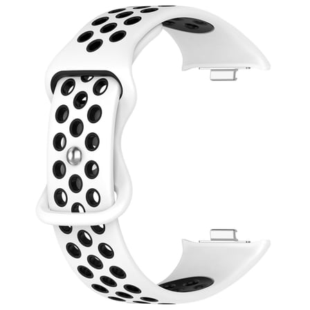CaseOnn Xiaomi Smart Band 8 Pro Kordon Çift Renkli Delikli Spor Silikon Kayış Beyaz Siyah