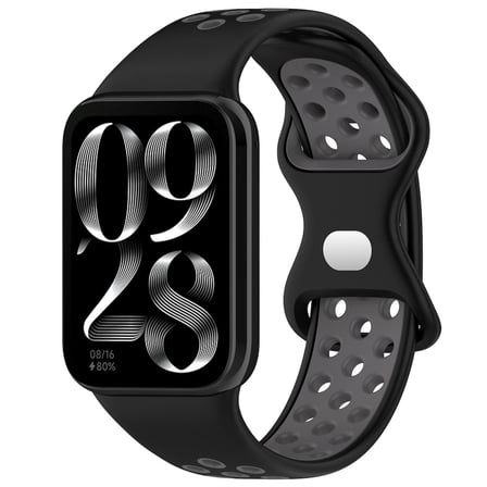 CaseOnn Xiaomi Smart Band 9 Pro Kordon Çift Renkli Delikli Spor Silikon Kayış Siyah Gri