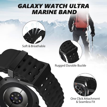 CaseOnn Samsung Galaxy Watch Ultra 2 Kordon Suya Dayanıklı Çift Delikli Silikon Kayış Koyu Gri