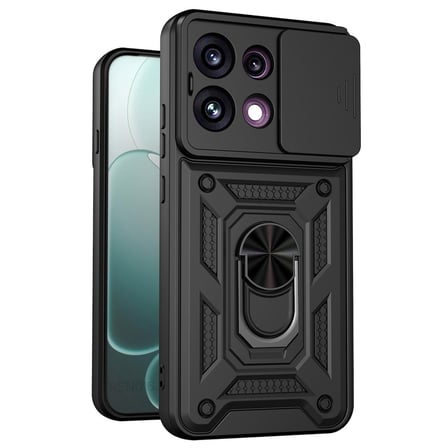 CaseOnn OPPO Reno 16 F 5G Kılıf Sürgülü Kamera Korumalı Yüzüklü Mıknatıslı Tank Kapak Siyah