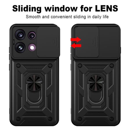 CaseOnn OPPO Reno 16 F 5G Kılıf Sürgülü Kamera Korumalı Yüzüklü Mıknatıslı Tank Kapak Siyah