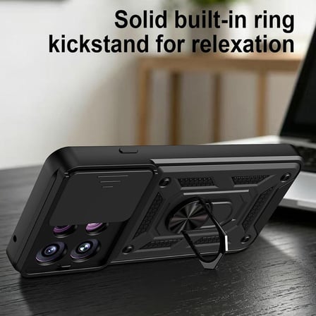 CaseOnn OPPO Reno 16 F 5G Kılıf Sürgülü Kamera Korumalı Yüzüklü Mıknatıslı Tank Kapak Siyah