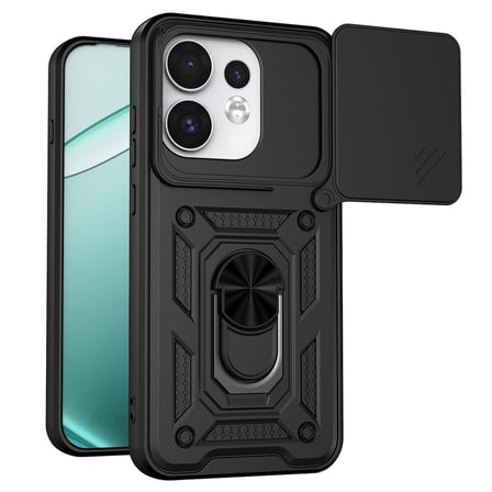 CaseOnn OPPO Reno 16 5G Kılıf Sürgülü Kamera Korumalı Yüzüklü Mıknatıslı Tank Kapak Siyah