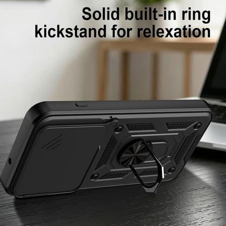 CaseOnn OPPO Reno 16 Pro 5G Kılıf Sürgülü Kamera Korumalı Yüzüklü Mıknatıslı Tank Kapak Siyah