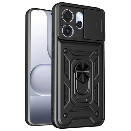 CaseOnn OPPO Reno 15 Pro 5G Kılıf Sürgülü Kamera Korumalı Yüzüklü Mıknatıslı Tank Kapak Siyah