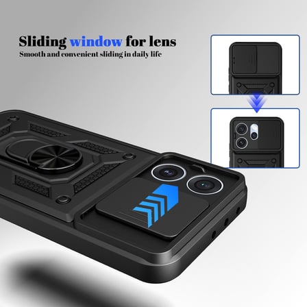 CaseOnn OPPO Reno 15 Pro 5G Kılıf Sürgülü Kamera Korumalı Yüzüklü Mıknatıslı Tank Kapak Siyah