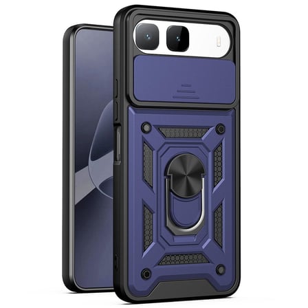 CaseOnn Tecno Spark 40 5G Kılıf Sürgülü Kamera Korumalı Yüzüklü Mıknatıslı Tank Kapak Lacivert