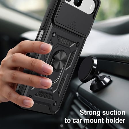 CaseOnn Tecno Spark 40 5G Kılıf Sürgülü Kamera Korumalı Yüzüklü Mıknatıslı Tank Kapak Lacivert