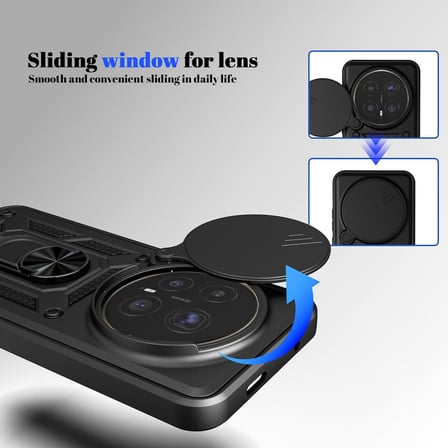 CaseOnn Honor Magic 8 Pro Kılıf Sürgülü Kamera Korumalı Yüzüklü Mıknatıslı Tank Kapak Lacivert