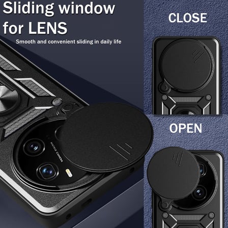 CaseOnn Honor Magic 7 Pro Kılıf Sürgülü Kamera Korumalı Yüzüklü Mıknatıslı Tank Kapak Siyah
