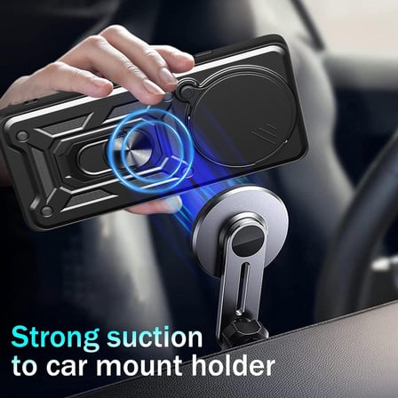 CaseOnn Honor Magic 7 Pro Kılıf Sürgülü Kamera Korumalı Yüzüklü Mıknatıslı Tank Kapak Siyah
