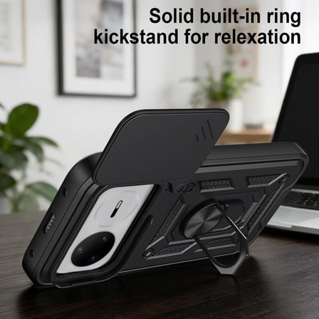 CaseOnn Huawei Nova 15 Pro Kılıf Sürgülü Kamera Korumalı Yüzüklü Mıknatıslı Tank Kapak Siyah