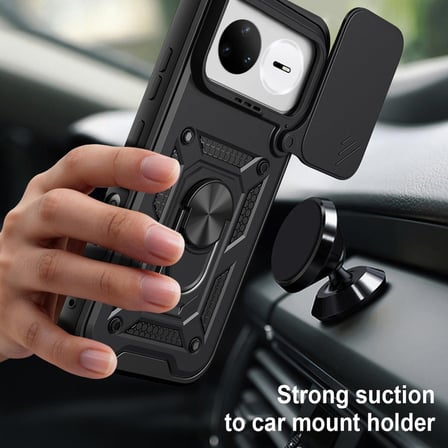 CaseOnn Huawei Nova 15 Pro Kılıf Sürgülü Kamera Korumalı Yüzüklü Mıknatıslı Tank Kapak Siyah