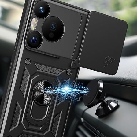 CaseOnn Huawei Pura 80 Pro Kılıf Sürgülü Kamera Korumalı Yüzüklü Mıknatıslı Tank Kapak Lacivert