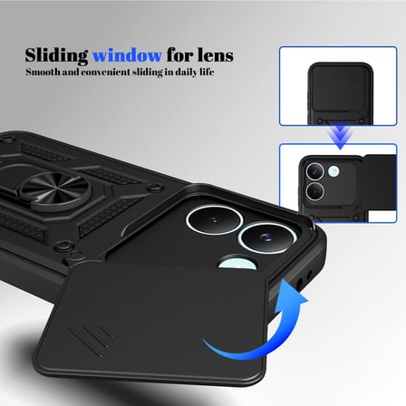 CaseOnn Xiaomi Poco X8 Pro Kılıf Sürgülü Kamera Korumalı Yüzüklü Mıknatıslı Tank Kapak Lacivert