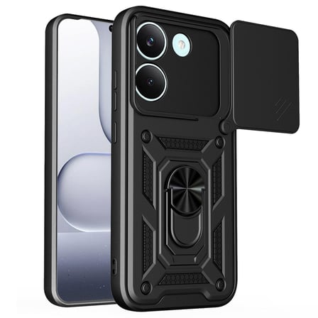 CaseOnn Xiaomi Poco X8 Pro Kılıf Sürgülü Kamera Korumalı Yüzüklü Mıknatıslı Tank Kapak Siyah