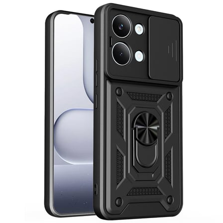 CaseOnn Xiaomi Poco X8 Pro Max Kılıf Sürgülü Kamera Korumalı Yüzüklü Mıknatıslı Tank Kapak Siyah