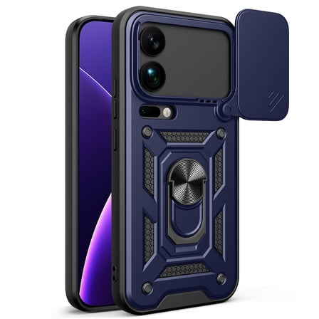 CaseOnn Xiaomi 17 Pro Max Kılıf Sürgülü Kamera Korumalı Yüzüklü Mıknatıslı Tank Kapak Lacivert