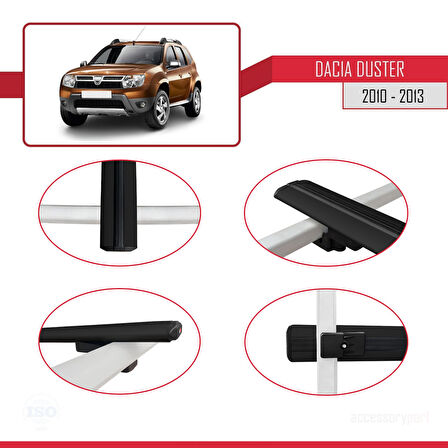 Dacia Duster (HS) Pre-Facelift 2010-2013 Arası ile Uyumlu BASIC Model Ara Atkı Tavan Barı Siyah 2 Adet