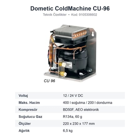 Dometic ColdMachine CU-96 Soğutma Ünitesi 12/24 V, 400 L'ye Kadar, Dikey Tasarım (9105306602)