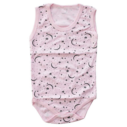 Kız Bebek Pembe Ay Yıldız Askılı Badi Zıbın