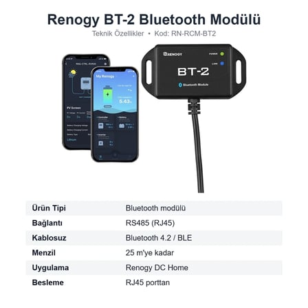 Renogy BT-2 Bluetooth Modülü RS485 Solar Şarj Cihazı ve Akü İzleme (RN-RCM-BT2)