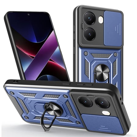 CaseOnn Xiaomi Redmi Turbo 4 Kılıf Sürgülü Kamera Korumalı Yüzüklü Mıknatıslı Tank Kapak Lacivert