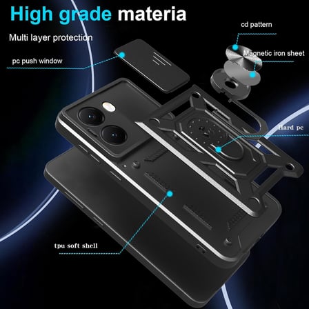 CaseOnn Xiaomi Redmi Turbo 4 Kılıf Sürgülü Kamera Korumalı Yüzüklü Mıknatıslı Tank Kapak Lacivert